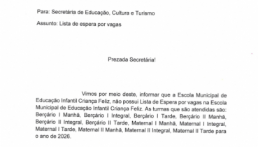 Lista de espera matr�culas EMEI Crian�a Feliz
